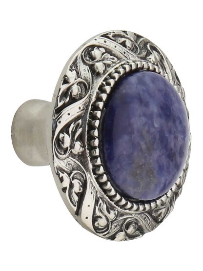 Victorian Cabinet Knob Inset with Blue Sodalite - 1 5/16 inch Diameter in Brite Nickel.